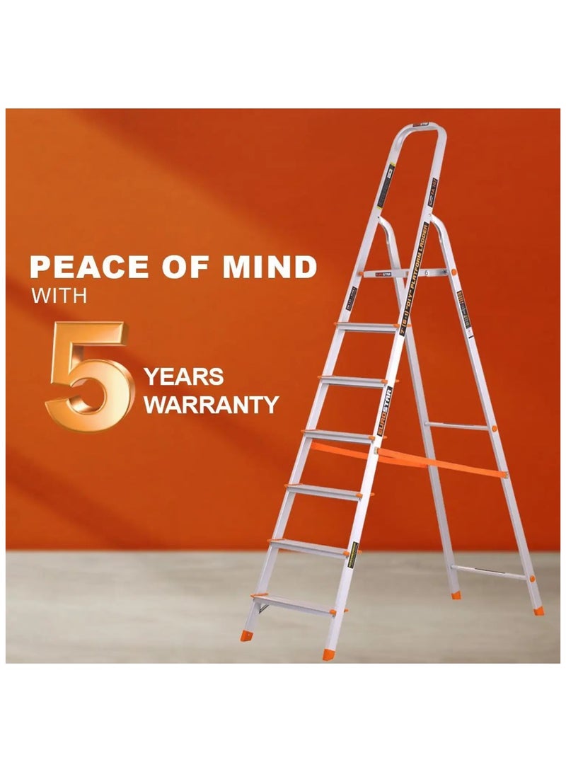 يوروستار سلم خفيف الوزن وقوي مكون من 7 درجات للمنزل مع أحذية مضادة للانزلاق سلم من الألومنيوم (مع منصة) - Image 5